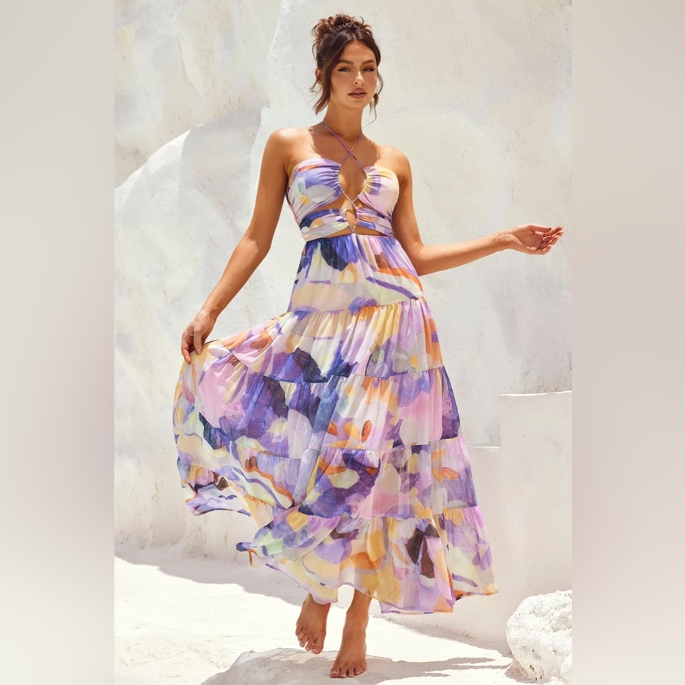 Real World Maxi Dress Purple Multi. Worn 3 times.